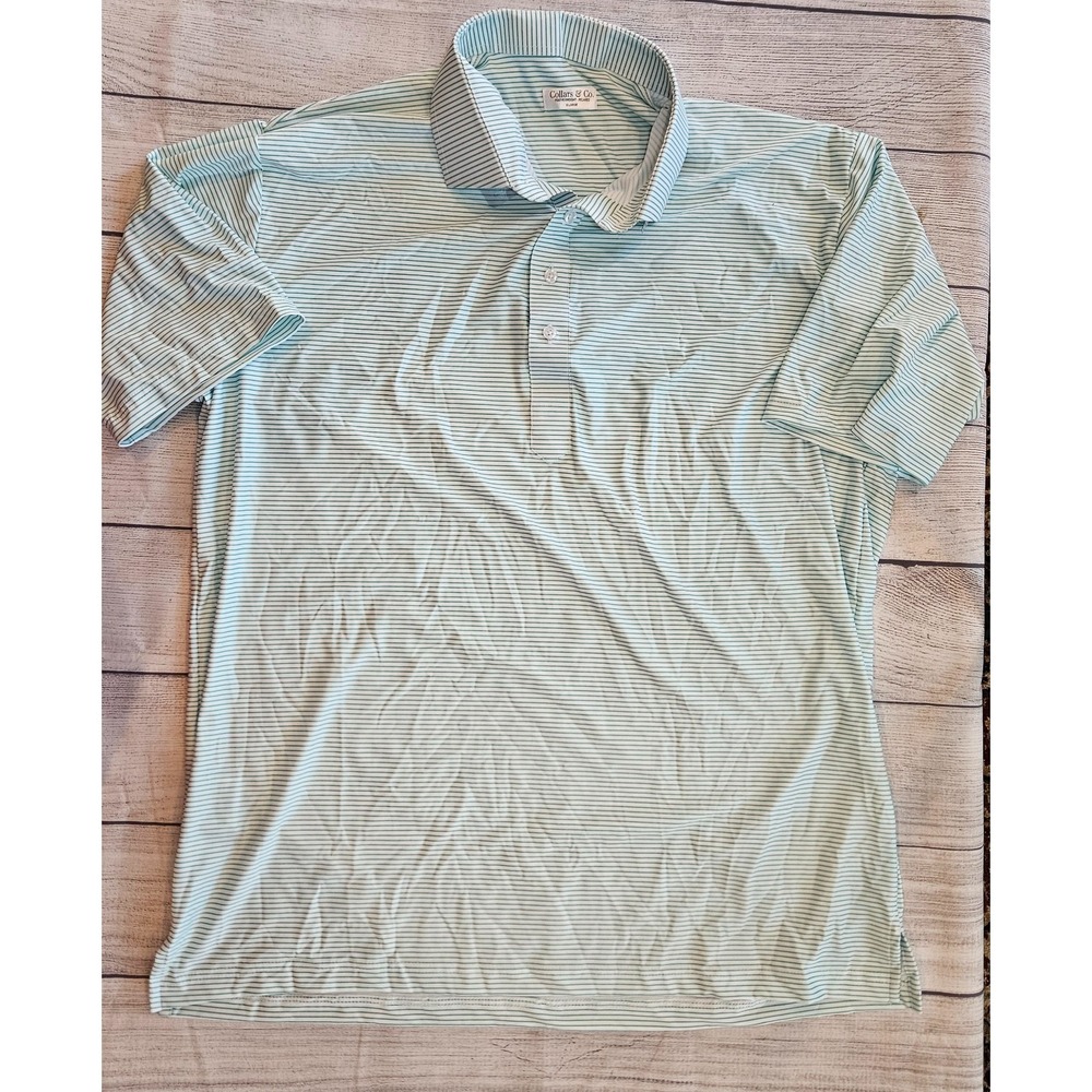 Collars & Co Polo Featherweight Flex Polo Shirt Mens XL Augusta Green Striped - Picture 2 of 7